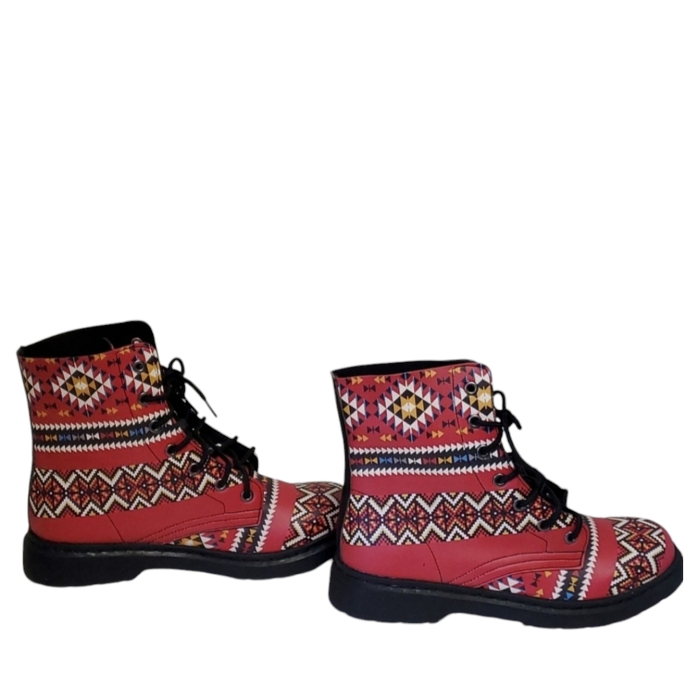 New!  Yes We Vibe Vegan Leather Aztec Red Bohemian Boots, 10.5 Men/12 Women